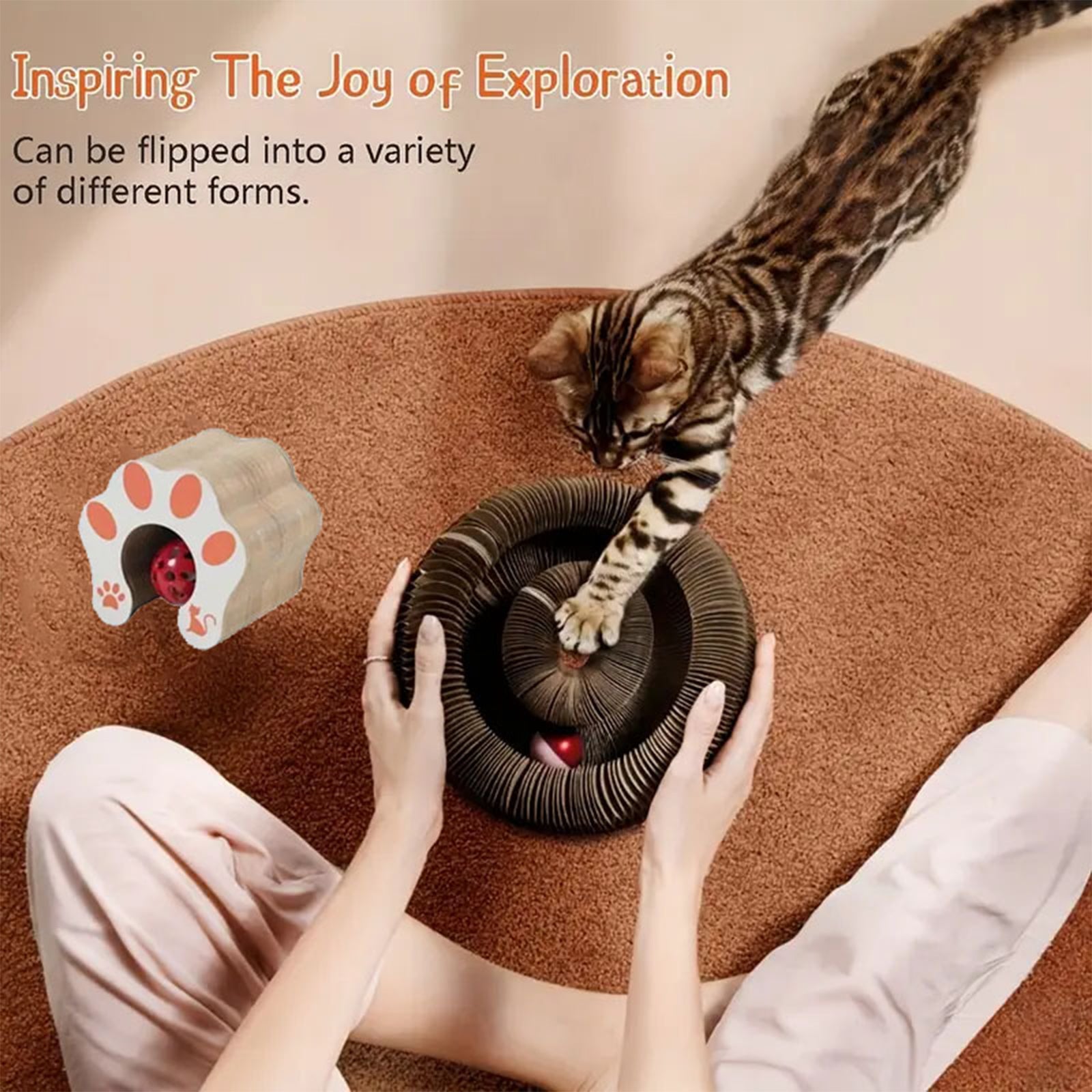 Magical Magnetic Cat Scratching Board – Interactive Cat Toy with Shape-Shifting Design, Rolling Ball, Durable Sisal Surface, and Flexible Magnetic Connection for Endless Fun