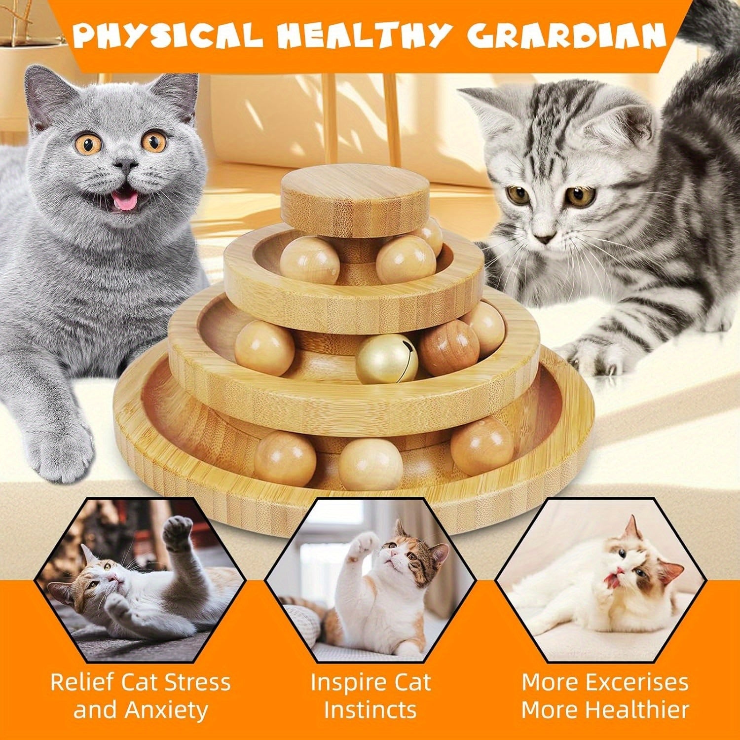 Cat Ball Track, Cat Ball Toy, Kitty Toys Roller - 3-Level Cat Ball Tower With 9 Removable Balls, Interactive Cat Toy, Circle Track DIY Fun Toy For Kitten Mental Physical Exercise - For Cats - For Indoor Play - Perfect Gift fo