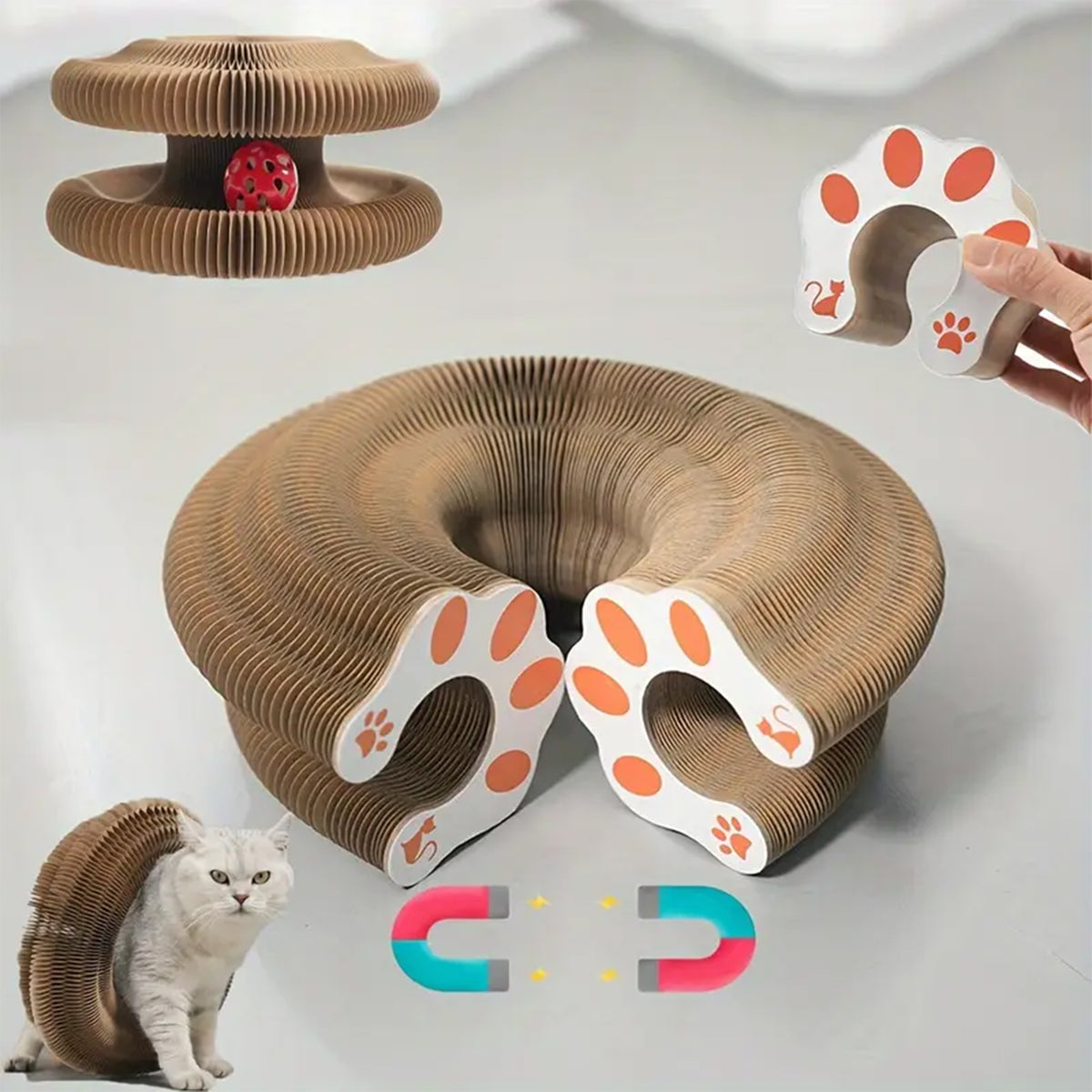 Magical Magnetic Cat Scratching Board – Interactive Cat Toy with Shape-Shifting Design, Rolling Ball, Durable Sisal Surface, and Flexible Magnetic Connection for Endless Fun