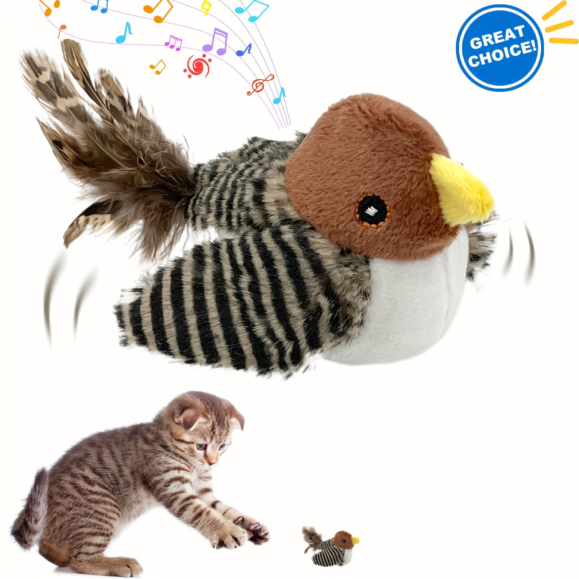 1pc Sparrow Bird Design Pet Plush Toy Chew Durable Cat Squeaky Toy For Cat And Dog Interactive Supply