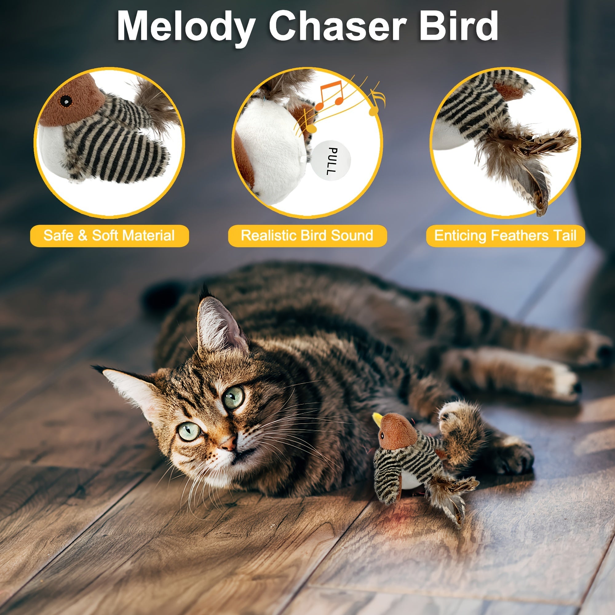 1pc Sparrow Bird Design Pet Plush Toy Chew Durable Cat Squeaky Toy For Cat And Dog Interactive Supply