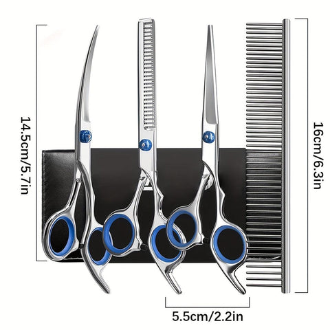 【HOT SALE】Pet Grooming Scissors Kit Professional Pet Cleaning And Grooming Tool Set- Safety Round Tip Stainless Steel Shears For Dogs & Cats Set - Quirkelec