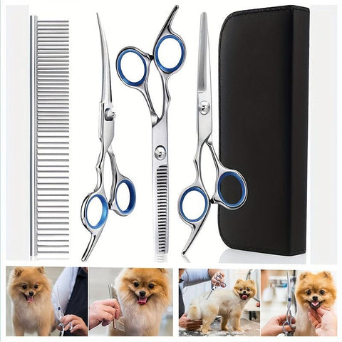 【HOT SALE】Pet Grooming Scissors Kit Professional Pet Cleaning And Grooming Tool Set- Safety Round Tip Stainless Steel Shears For Dogs & Cats Set - Quirkelec