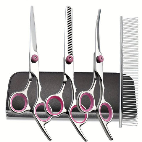 【HOT SALE】Pet Grooming Scissors Kit Professional Pet Cleaning And Grooming Tool Set- Safety Round Tip Stainless Steel Shears For Dogs & Cats Set - Quirkelec