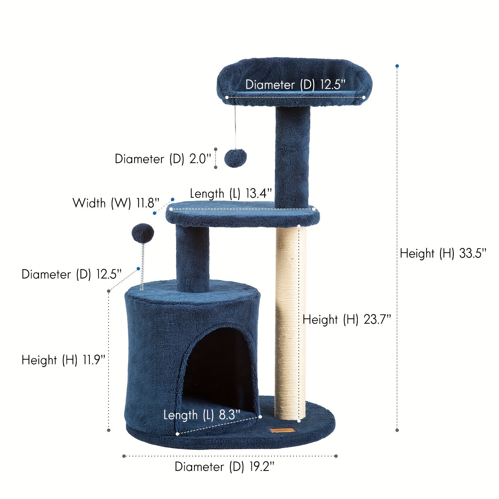 Deep Denim Blue Best Cat Trees And Towers - 32 Inches, Cozy Condo, Sisal Scratching Post, chewy cat tree, Plush Perches, and Pompom Toys - For Indoor Cats - Perfect Gift for Cat Lovers